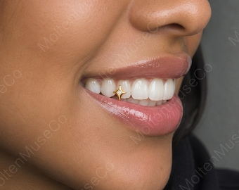 Poolster enkele tand Grillz stervorm CZ strass 14K vergulde tandsieraden Minimalistische sprookjesstijl Cool Fashion Party-accessoire