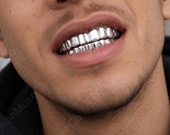 Slugz Grillz Full Set (16 Teeth) Night Club Silver or 14k Gold Plated Smooth Teeth Caps Classic Hip Hop Rapper Statement Accessory