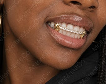 Hip Hop Grillz Iced Out Top Teeth Cap, 14K Gold Plated or Silver CZ Diamond K9 Grill, Night Club Jewelry Bling, Party Costume Accessory Gift