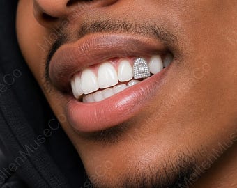 Diamond Emerald Cut Single Tooth Grillz 14K Gold Plated Silver Dollar Cross Heart  CZ Iced Out Tooth Cap Hip Hop Bling Party Club Jewelry