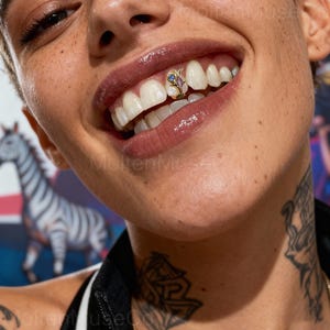 14K Gold Plated Single Star Tooth Grillz Micro-Pave Zircon Hip Hop Tooth Cap | Shiny Non-Fade Gold Grill for Party, Rap, Streetwear Jewelry