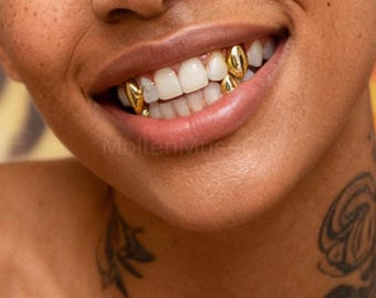 14K Gold Plated Canine Fang Grillz for Men & Women Hip Hop Vampire Teeth Jewelry  Iced Out  Teeth for Party, Costume, Concert, Cosplay