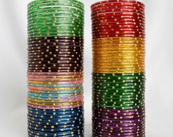 12 Piece Fancy Resham Glass Bangles Set – Vibrant Colors | Traditional Indian Bangles for Girls & Women | Ethnic Jewelry | Free