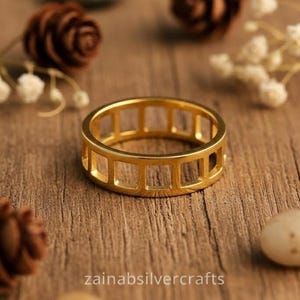 Gold Geometrische Fenster Band Ring Architektonische Vergoldete Ring, Minimalistische Statement Band Einzigartige Hohlgitter Ring, Boho Schmuck
