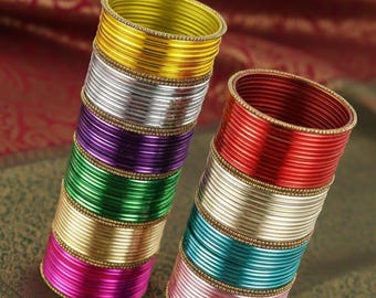 144 Multi Color Plain Cutting Glass Bangles Set for Girls & Women | 12 Colors, 12 Pieces Each | Traditional Indian Bracelet Set