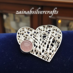 925 Sterling Silver Real Rose Quartz Heart Slide Pendant | Natural Gemstone Love Pendant | Handmade Jewelry