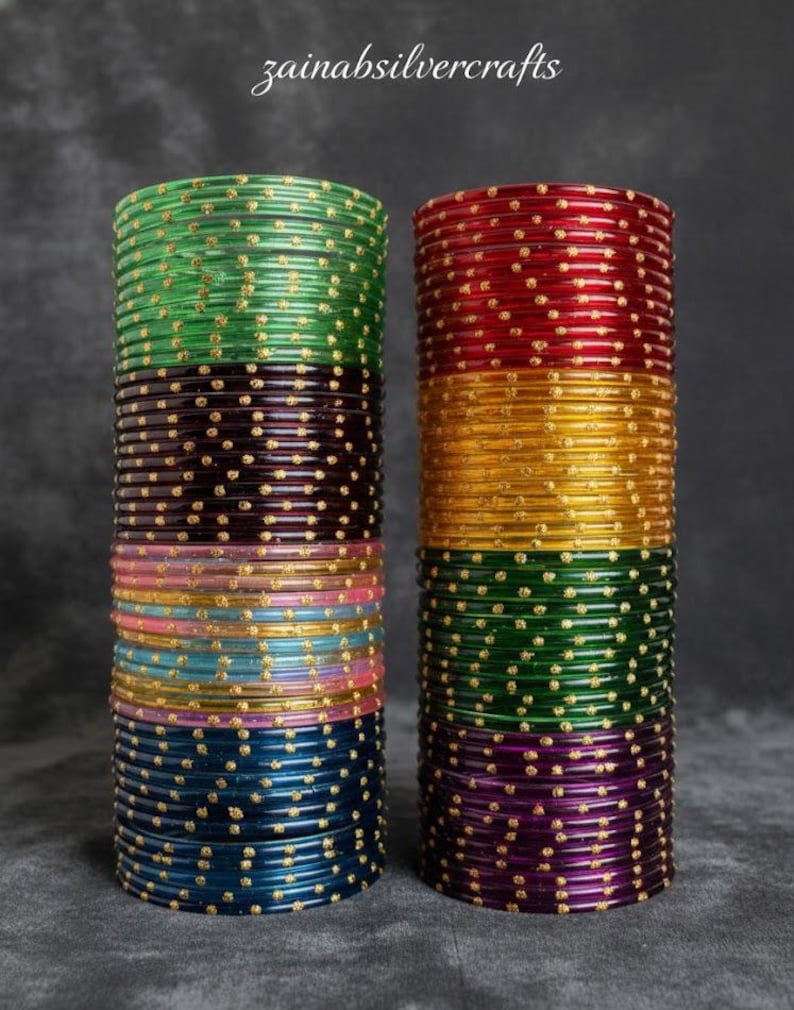 12 Piece Fancy Resham Glass Bangles Set – Vibrant Colors | Traditional ...