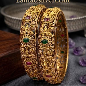 Matgouden afwerking etnisch zilveren kada, set van 2 traditionele Indiase armbanden, koninklijke rajasthani-sieraden, premium feestelijk cadeau voor haar