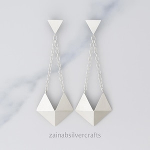 Eleganti orecchini pendenti in argento sterling massiccio 925 / Gioielli in argento fatti a mano per donna / Orecchini leggeri da 12 grammi