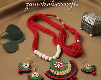 Handmade Terracotta Jewelry Set | Traditional Ethnic Necklace & Earrings | Tribal Clay Jewelry for Women | Festive Gift Set