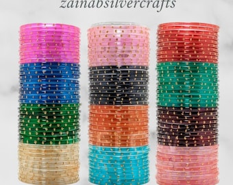 10-delige fancy Resham-glazen armbandenset – levendige kleuren | Traditionele Indiase armbanden voor meisjes en vrouwen | Etnische sieraden | Gratis