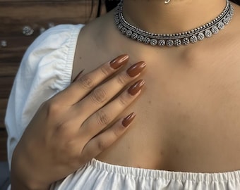 Silver Oxidised Choker Necklace for Women & Girls | German Silver Base | Traditional Ethnic Jewelry