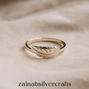 Silver Feather Ring | Sterling Silver Leaf Ring | Stacking Rings for Women