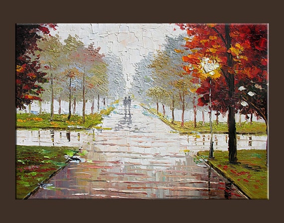 Items similar to Misty Original Print Giclee Painting on canvas Modern Landscape painting Fog 