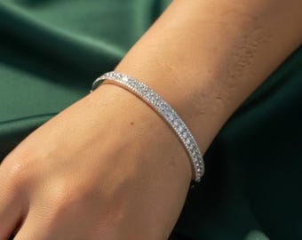 Rund Diamant / Moissanit Hochzeit Frauen Armreif 14K Weißgold & Silber Armband