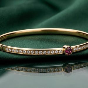 Pink Ruby Diamond Bangle Bracelet For Women's, 14k Yellow Gold Plated Anniversary Gift