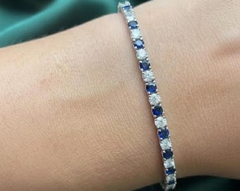 14K サファイア ダイヤモンド XO ブレスレット 3ctw 7インチ 14KT 