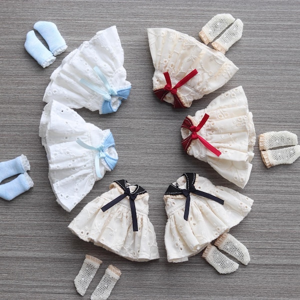 Handmade Neo Blythe OB11 Dress & Socks: 1/6 Scale Doll Outfit Set