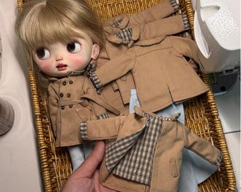 Doll brown plaid trench coat winter coats -OB24/OB22, Azone 1/6 BJD Blythe