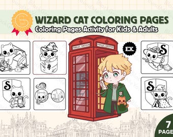Wizard Cat Coloring Book PDF | 7 Magical Academy Coloring Activity