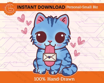 Kpop Tiger Cat PNG: Derpy Blue Cat Clipart (Digital Download)