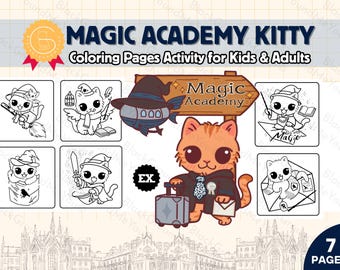 Magic Academy Kitty Coloring Book | 7 Printable Pages