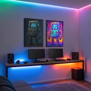 Futuristic Cyborg Gameboy Art Prints Collection - Retro Tech Meets Robotics & Colorful Playful Cyborg Designs