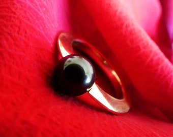 Schwarzer Perlen Goldring - Verlobungsgoldring mit natürlicher Perle