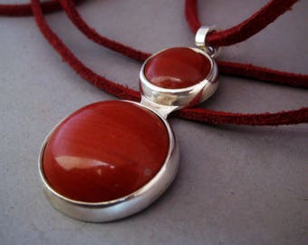 Red jasper pendant - Sterling Silver pendant with natural stone