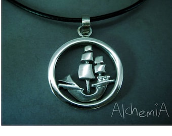 Ship silver pendant - Silver pendant - Pirate jewelry