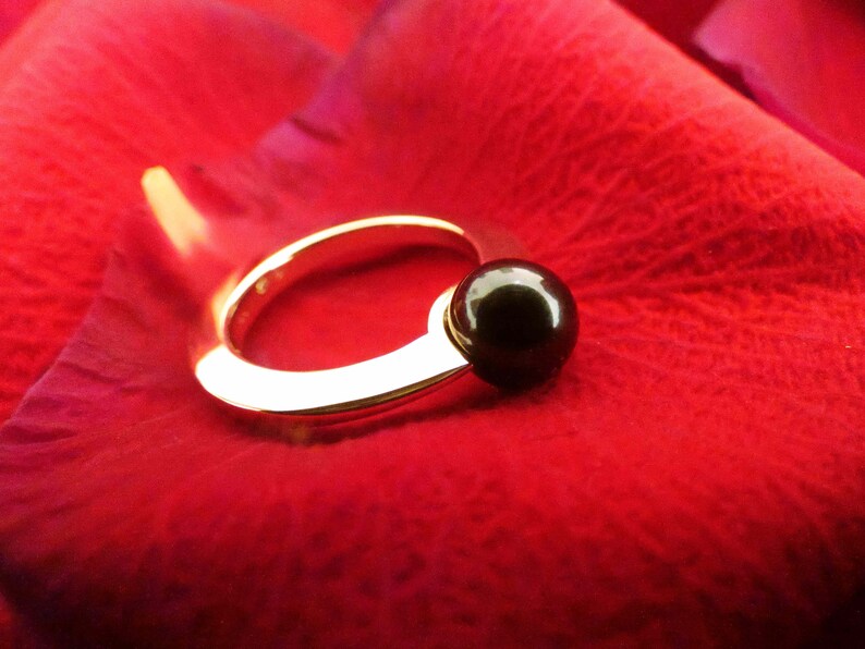 Black pearl gold ring engagement gold ring with natural pearl image 7