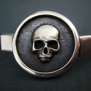 Oxidized Sterling Silver Skull Bracelet - Handmade Leather Band