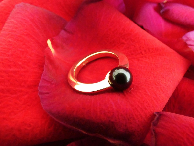 Black pearl gold ring engagement gold ring with natural pearl image 6