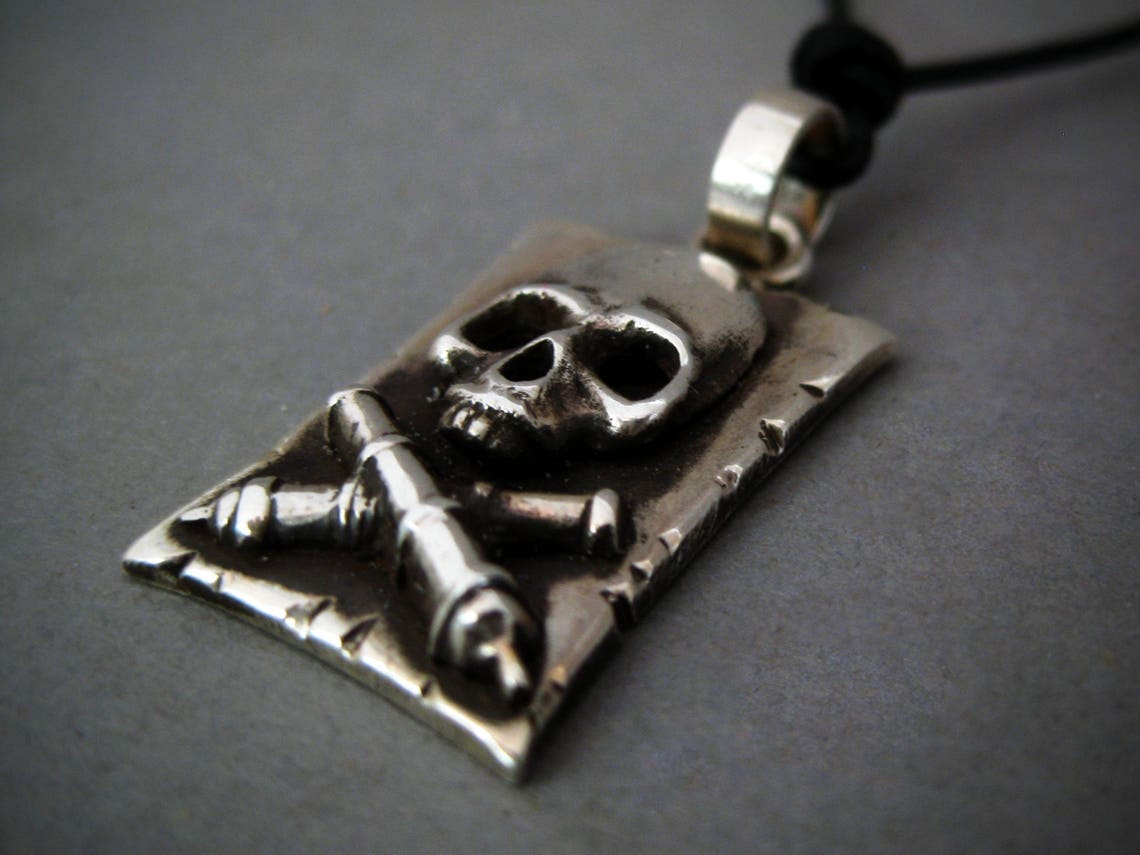 Jolly Roger Pendant Skull and Cannons Silver Pendant Etsy