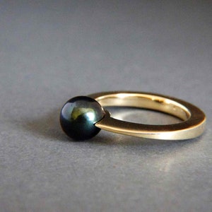 Black pearl gold ring engagement gold ring with natural pearl image 3