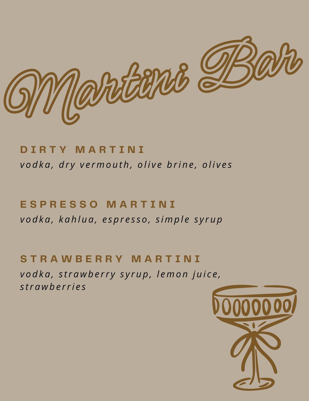 Martini Bar Sign - Espresso Theme - Etsy