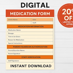 Medication Authorization Form | Printable and Fillable PDF | Daycare, Preschool and Childcare Digital Download