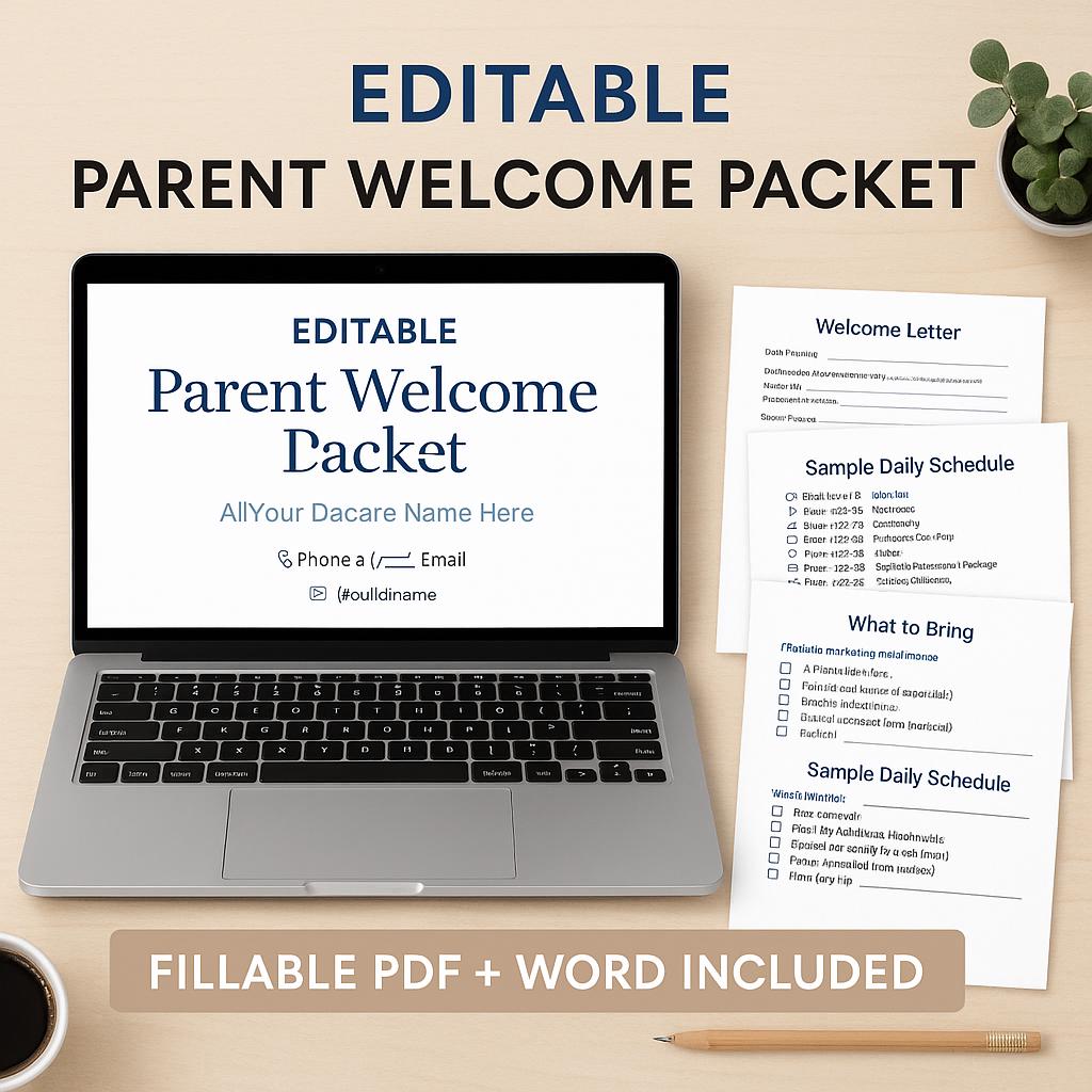 Parent Welcome Packet PDF – Printable and Fillable Daycare Handbook ...