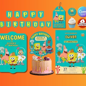 SpongeBob Birthday Invitation Template DIY Editable Canva Invite Instant Download Printable Party Card Digital Boy Girl Kids Theme