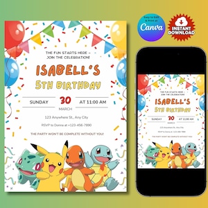 Editable Birthday Invitation Digital Download Printable Party Invite Canva Template for Kids Instant Download