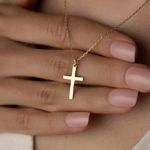 14K Solid Gold Cross Necklace, Minimalist Cross Pendant, Religious Gifts, Necklace For Women, Gift for Girlfriend, Birthday Gift for Wife