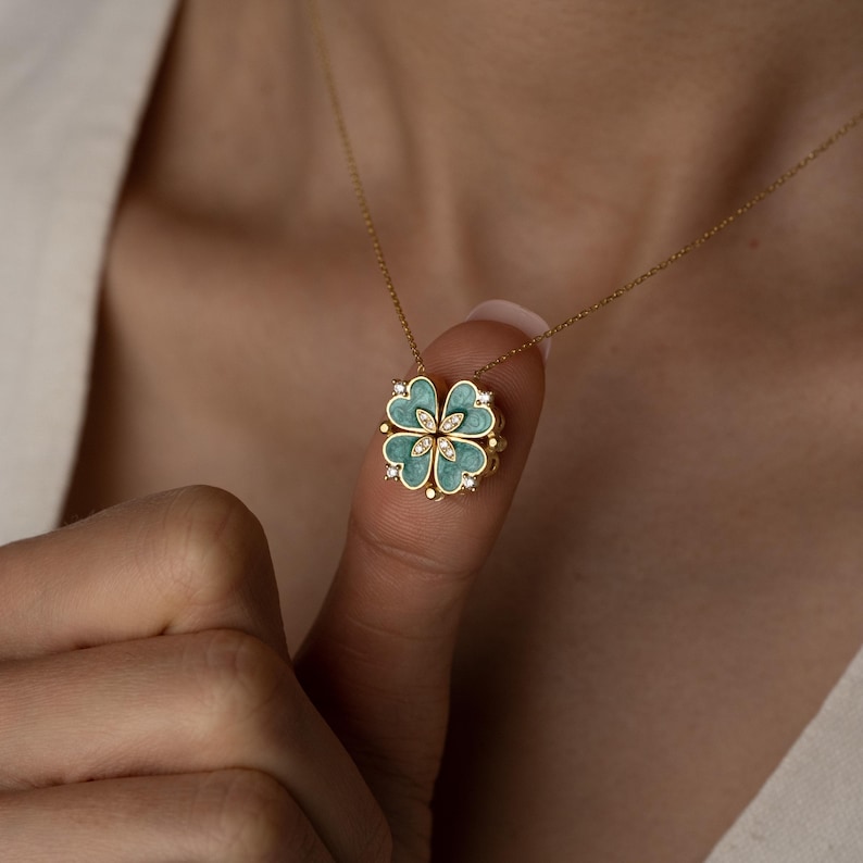 Collar con corazón magnético y trébol, collar con medallón de trébol de cuatro hojas, collar con trébol que se abre, Día de la Madre, collar para mujer
