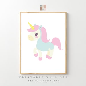 Pastel Unicorn Wall Art, Whimsical Girls Room Printable, Fantasy Nursery Decor, Magical Princess Playroom Poster, Digital Download Print