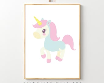 Pastel Unicorn Nursery Wall Art, Whimsical Princess Decor (Digital Download)