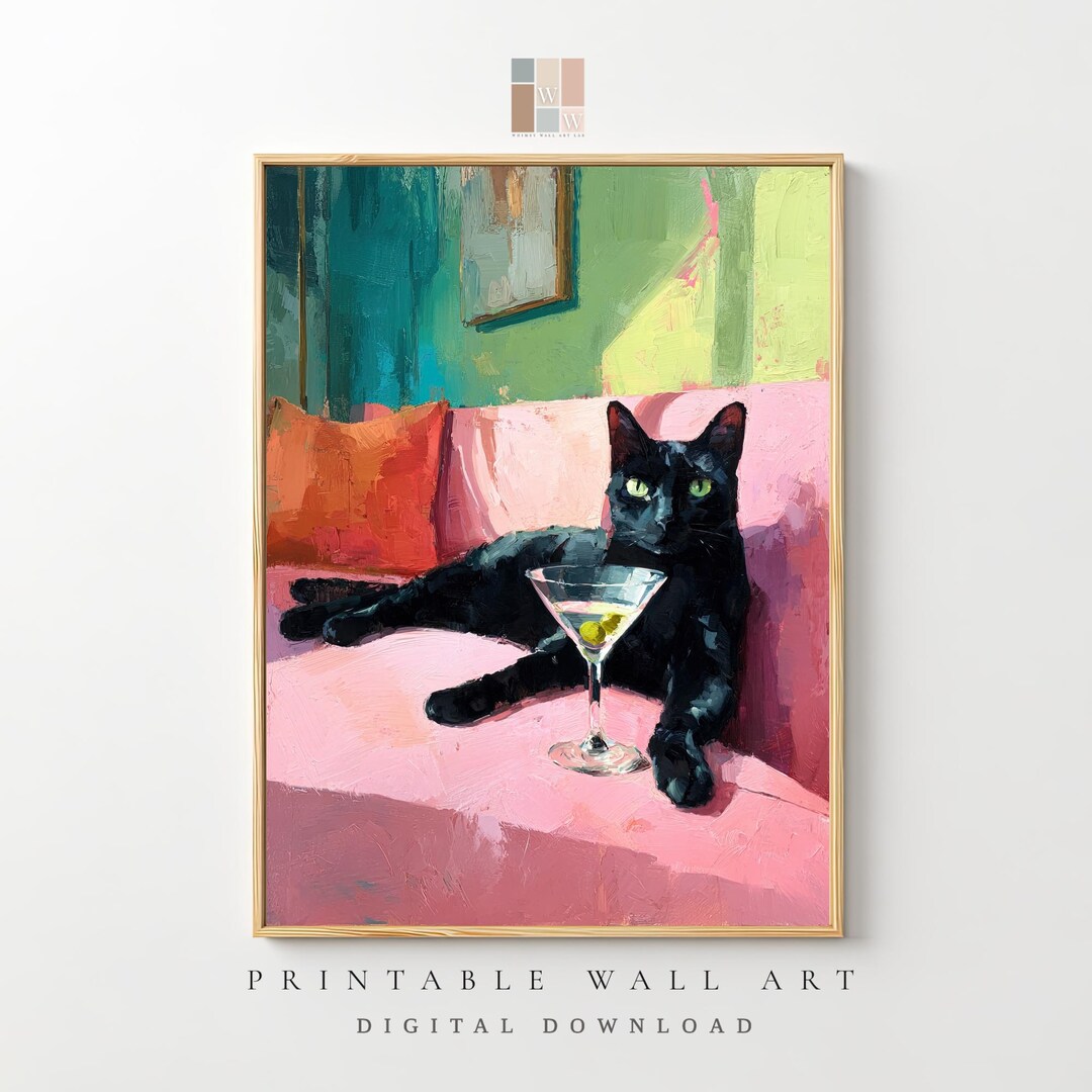 Black Cat Martini Art Print, Quirky Bar Decor (digital Download) - Etsy