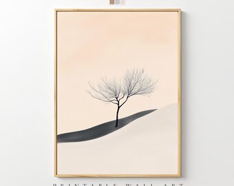 Japandi Tree Print, Minimalist Beige Botanical Art (Digital Download)