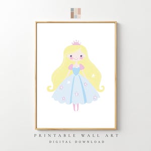 Princess Wall Art Printable, Pink Nursery Decor for Girls Room, Watercolor Princess Pastel Print, Baby Girl Gift, Fairytale Wall Decor