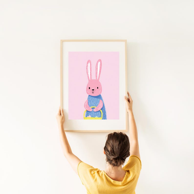Easter Bunny Wall Art - Pastel Pink Rabbit Nursery Print (digital ...