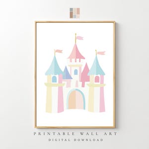Fairytale Castle Wall Art, Magical Princess Printable, Pastel Nursery Decor, Girls Room Poster, Digital Download Kids Playroom Print