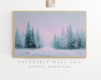 Lámina de árbol de Navidad en tonos pastel, Bosque invernal vintage (Descarga digital)